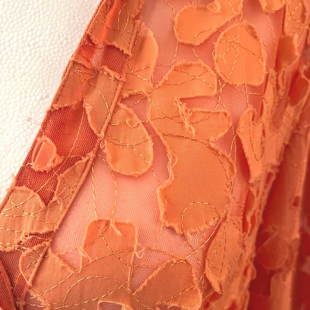 Multiples Tangerine Brocade Button Up Sheer Top 3… - image 8